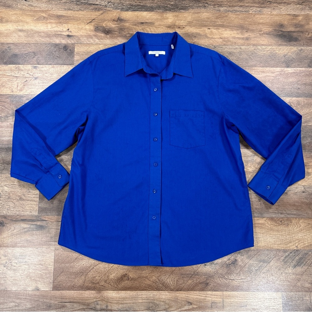 Foxcroft Womens Shirt 18 Blue Long Sleeve Button Up Casual Top